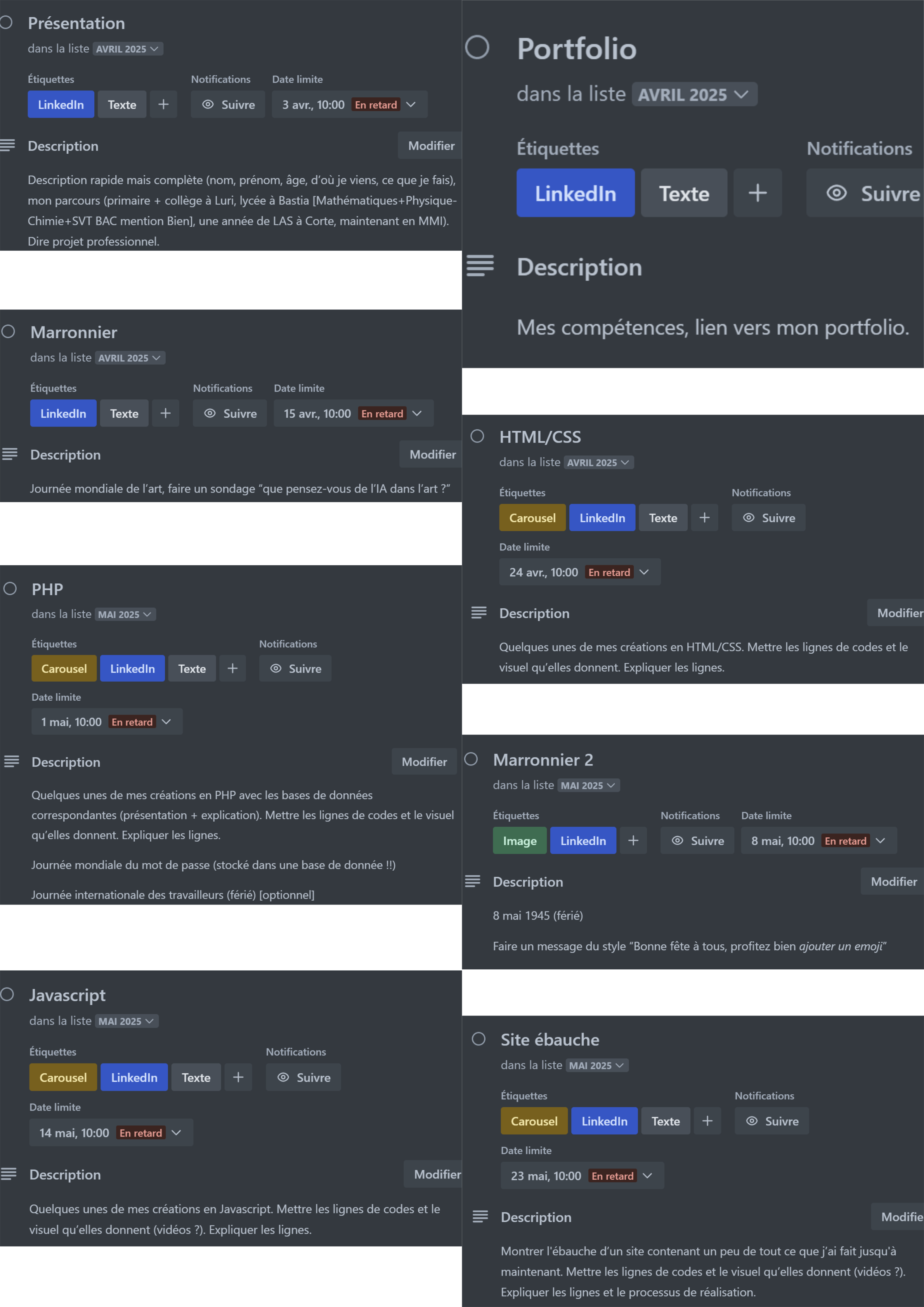 Charte éditoriale réalisée sur Trello