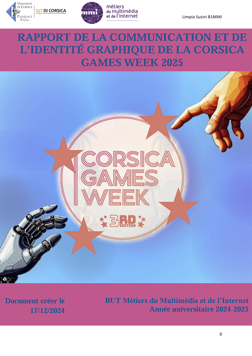 Page de garde de la stratégie de communication réalisée pour la troisième édition de la Corsica Games Week